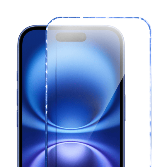 Diamond Cut, twarde szkło z ozdobną diamentową ramką do iPhone 16, niebieskie, nowe (4)