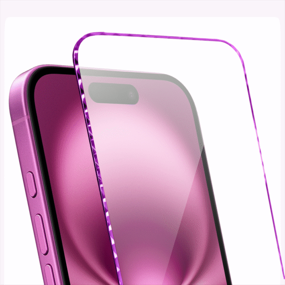 Diamond Cut, twarde szkło z ozdobną diamentową ramką do iPhone 16, różowe (2)