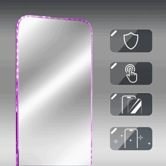 Diamond Cut, twarde szkło z ozdobną diamentową ramką do iPhone 16, różowe, nowe (3)