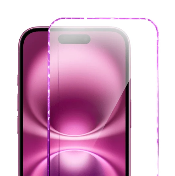 Diamond Cut, twarde szkło z ozdobną diamentową ramką do iPhone 16, różowe, nowe (5)