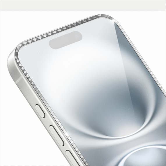 Diamond Cut, twarde szkło z ozdobną diamentową ramką do iPhone 16, srebrne (2)