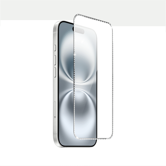 Diamond Cut, twarde szkło z ozdobną diamentową ramką do iPhone 16, srebrne (4)