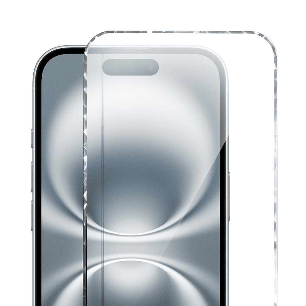 Diamond Cut, twarde szkło z ozdobną diamentową ramką do iPhone 16, srebrne, nowe (5)