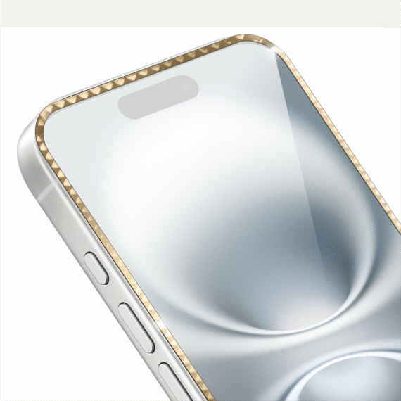 Diamond Cut, twarde szkło z ozdobną diamentową ramką do iPhone 16, złote (1)