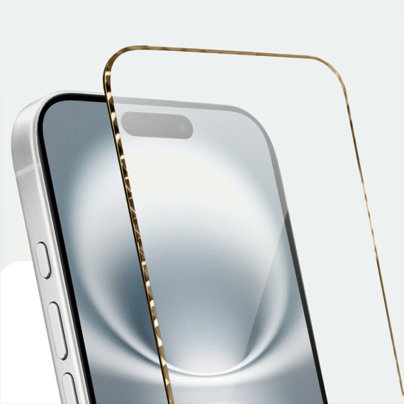 Diamond Cut, twarde szkło z ozdobną diamentową ramką do iPhone 16, złote (2)