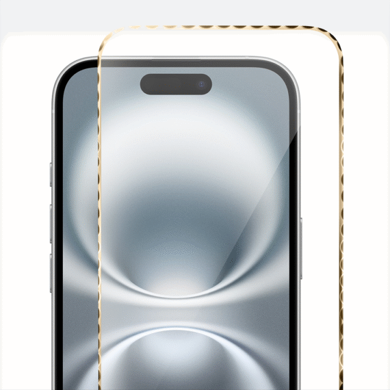 Diamond Cut, twarde szkło z ozdobną diamentową ramką do iPhone 16, złote (5)