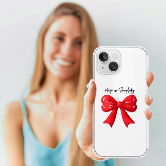 Etui do iPhone 13 Mini, Przytulne święta, Czerwona kokarda, przeźroczyste2