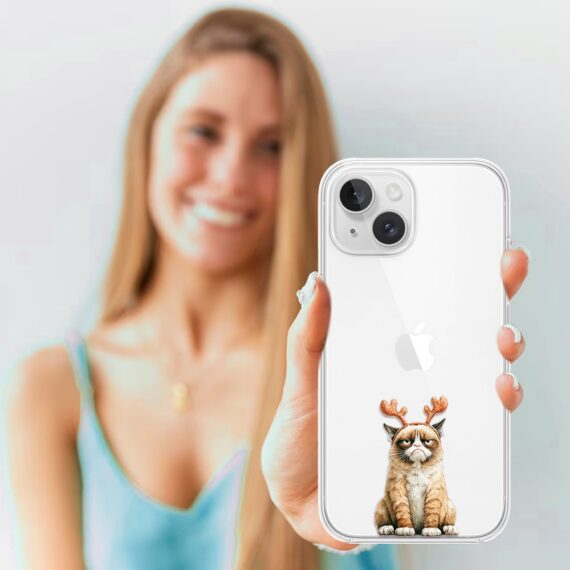Etui do iPhone 13, Przytulne święta, Kot który nie chciał być reniferem, przeźroczyste3
