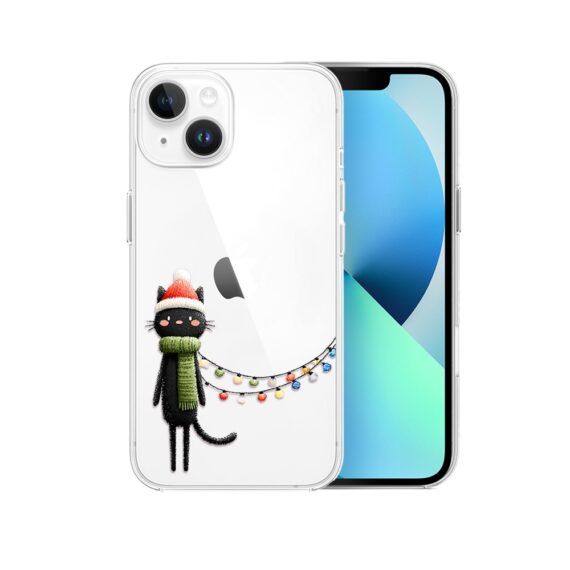Etui do iPhone 13, Przytulne święta, Kot przebrany za elfa, przeźroczyste2