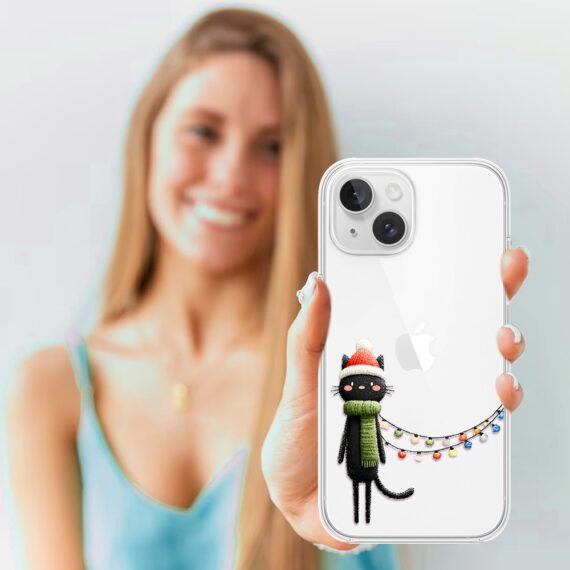 Etui do iPhone 13, Przytulne święta, Kot przebrany za elfa, przeźroczyste3