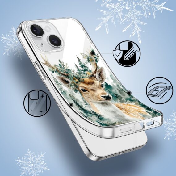 Etui do iPhone 13, Przytulne święta, Leśny Jelonek, przeźroczyste1