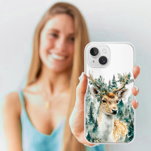 Etui do iPhone 13, Przytulne święta, Leśny Jelonek, przeźroczyste3