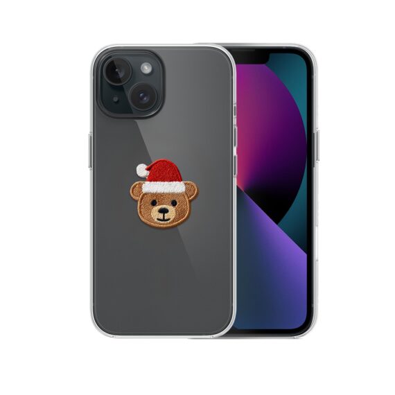 Etui do iPhone 13, Przytulne święta, Miś Mikołajek, przeźroczyste2