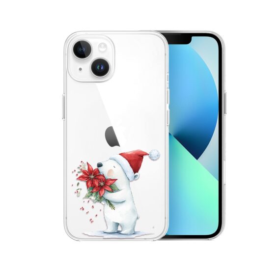 Etui do iPhone 13, Przytulne święta, Miś świąteczny, przeźroczyste2