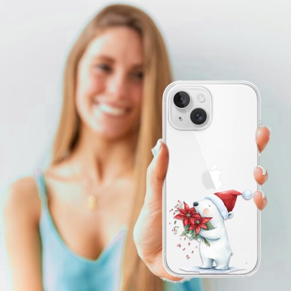 Etui do iPhone 13, Przytulne święta, Miś świąteczny, przeźroczyste3