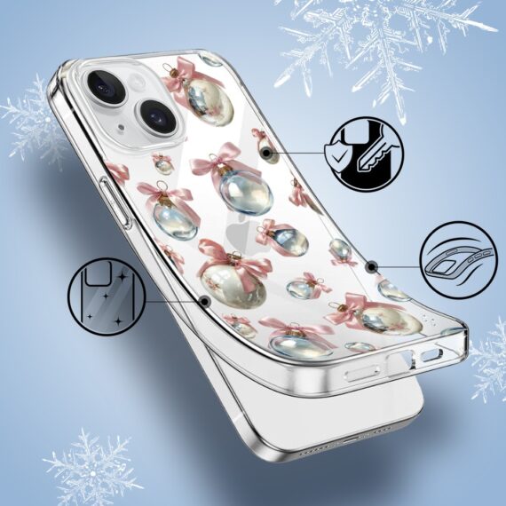Etui do iPhone 13, Przytulne święta, Pastelowe bombki, przeźroczyste1