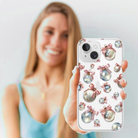 Etui do iPhone 13, Przytulne święta, Pastelowe bombki, przeźroczyste3
