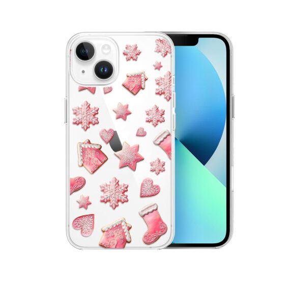 Etui do iPhone 13, Przytulne święta, Różowe pierniczki, przeźroczyste2