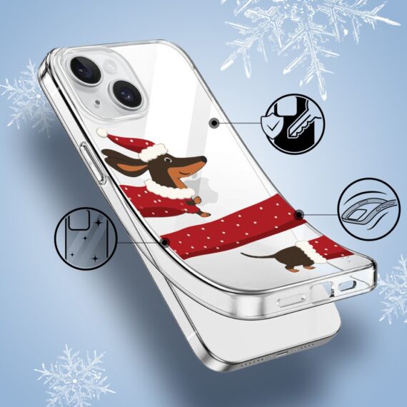 Etui do iPhone 13, Przytulne święta, Świąteczny jamnik, przeźroczyste1