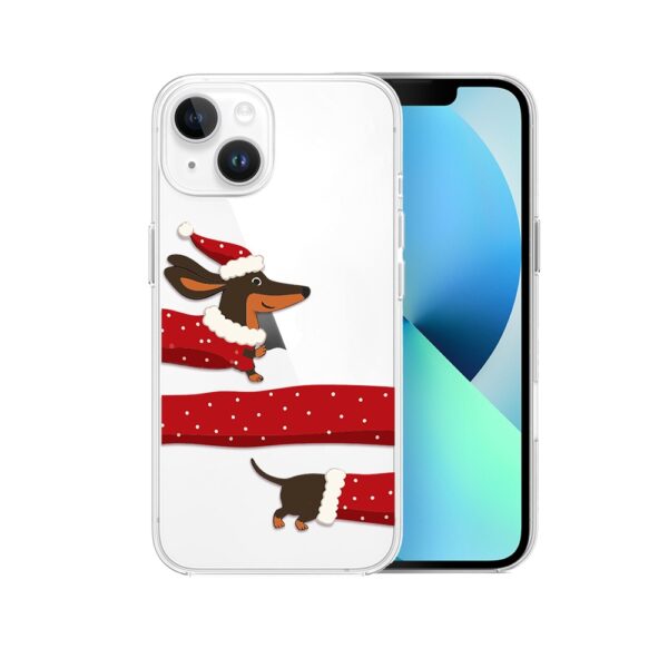 Etui do iPhone 13 Mini, Przytulne święta, Świąteczny jamnik, przeźroczyste
