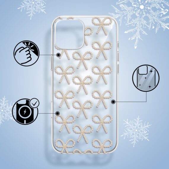 Etui do iPhone 13, Przytulne święta, Złote kokardki, przeźroczyste2