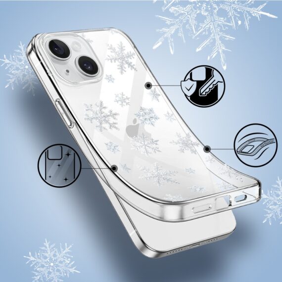 Etui do iPhone 13, Zimowa Magia, Delikatne płatki śniegu, przeźroczyste1