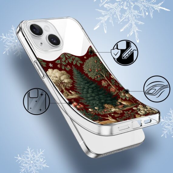 Etui do iPhone 13, Zimowa Magia, Świąteczny las, przeźroczyste1