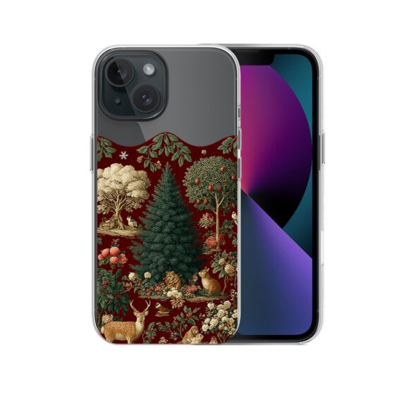 Etui do iPhone 13, Zimowa Magia, Świąteczny las, przeźroczyste2