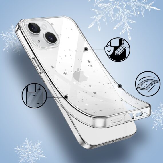 Etui do iPhone 13, Zimowa Magia, Szampańskie gwiazdki, przeźroczyste1