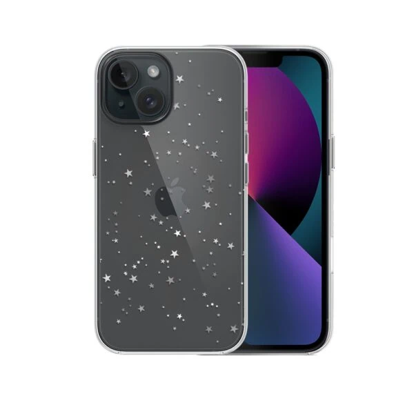 Etui do iPhone 13, srebrne gwiazdki, przeźroczyste