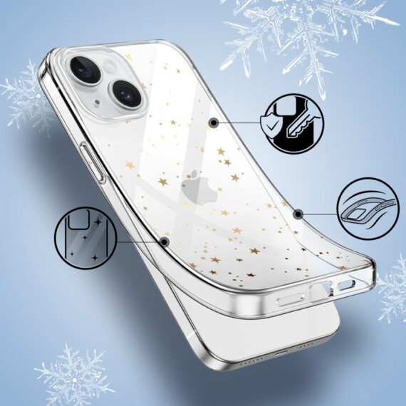 Etui do iPhone 13, Zimowa Magia, Złote gwiazdki, przeźroczyste1