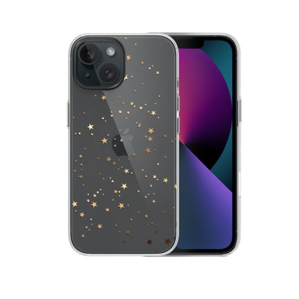 Etui do iPhone 13 Mini, złote gwiazdki, przeźroczyste