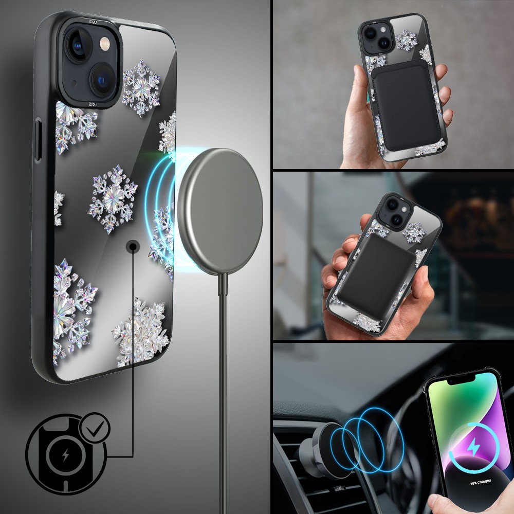 Etui do iPhone 14 Plus IBIZU DropGuard Matt z MagSafe, Zimowa magia, Królewskie płatki śniegu ip 14-1