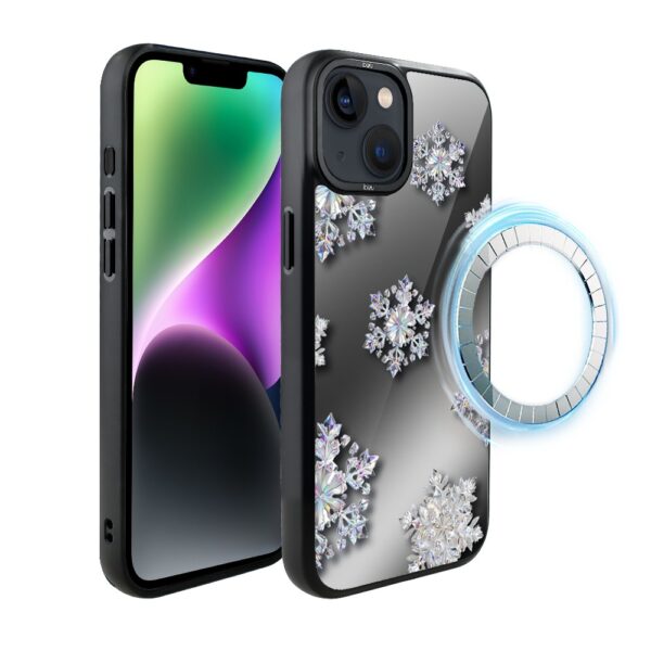 Etui do iPhone 14 IBIZU DropGuard Matt z MagSafe, Zimowa magia, Królewskie płatki śniegu