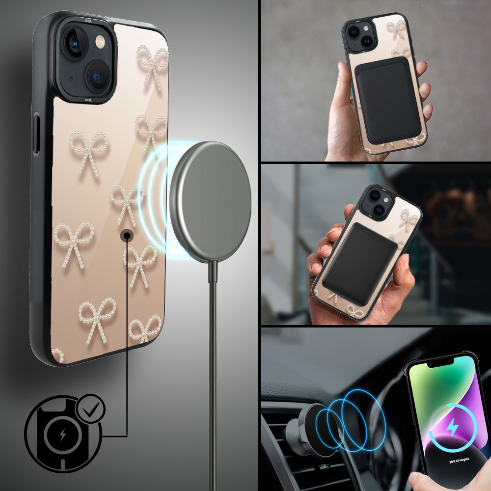 Etui do iPhone 14 Plus IBIZU DropGuard Matt z MagSafe, Zimowa magia, Perłowe kokardki ip 14-1