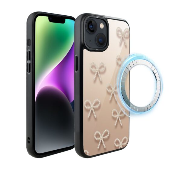 Etui do iPhone 14 Plus IBIZU DropGuard Matt z MagSafe, Zimowa magia, Perłowe kokardki ip 14-6