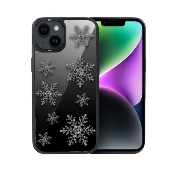 Etui do iPhone 14 Plus IBIZU DropGuard Matt z MagSafe, Zimowa magia, Płatki śniegu na czarnym lustrze ip 14