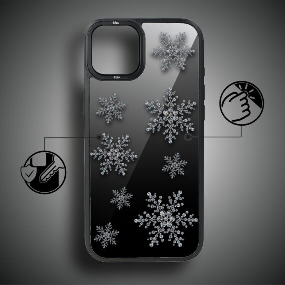 Etui do iPhone 14 Plus IBIZU DropGuard Matt z MagSafe, Zimowa magia, Płatki śniegu na czarnym lustrze ip 14-7