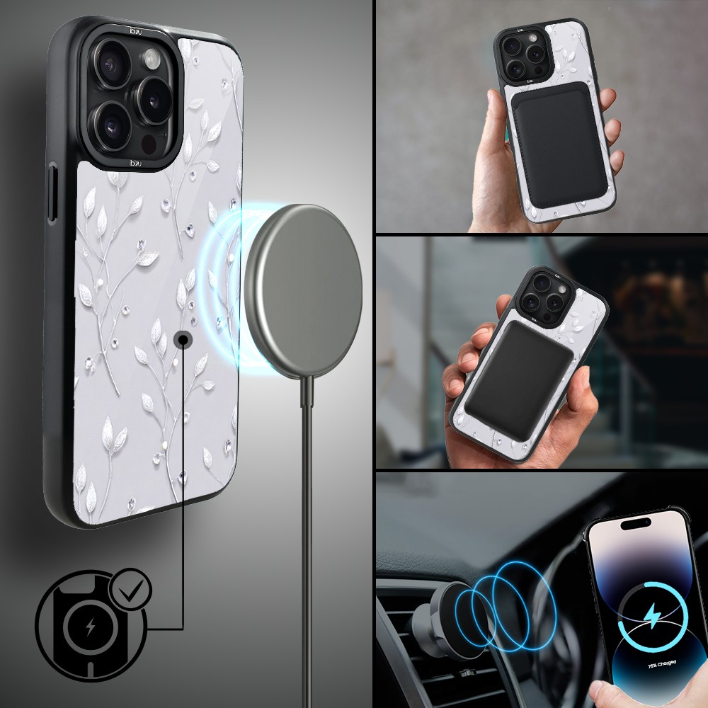 Etui do iPhone 14 Pro Max IBIZU DropGuard Matt z MagSafe, Zimowa magia, Lodowe kwiaty ip 14 pro-1