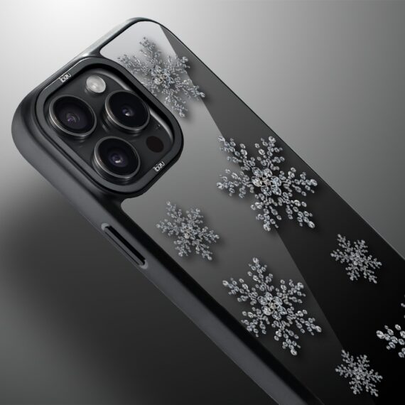 Etui do iPhone 14 Pro Max IBIZU DropGuard Matt z MagSafe, Zimowa magia, Płatki śniegu na czarnym lustrze ip 14 pro-2