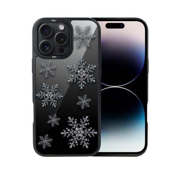 Etui do iPhone 14 Pro Max IBIZU DropGuard Matt z MagSafe, Zimowa magia, Płatki śniegu na czarnym lustrze ip 14 pro