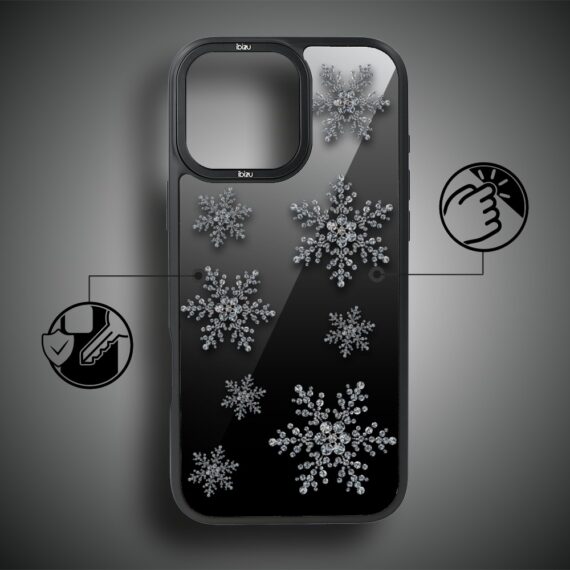 Etui do iPhone 14 Pro Max IBIZU DropGuard Matt z MagSafe, Zimowa magia, Płatki śniegu na czarnym lustrze ip 14 pro-7