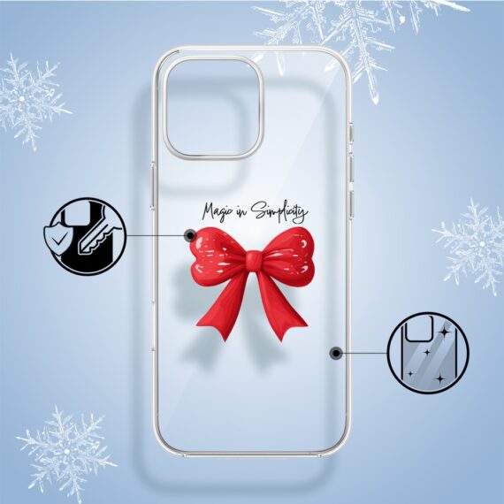 Etui do iPhone 14 Pro, Przytulne święta, Czerwona kokarda, przeźroczyste1