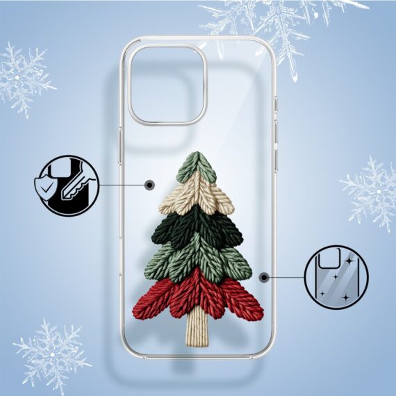 Etui do iPhone 14 Pro, Przytulne święta, Dziana choinka, przeźroczyste1