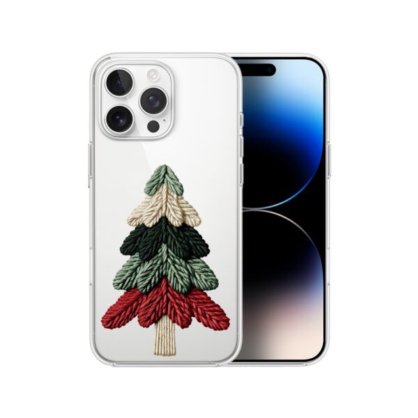 Etui do iPhone 14 Pro Max, Przytulne święta, Dziana choinka, przeźroczyste