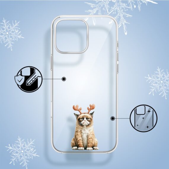 Etui do iPhone 14 Pro, Przytulne święta, Kot który nie chciał być reniferem, przeźroczyste1