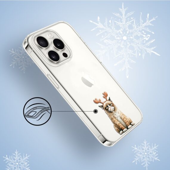 Etui do iPhone 14 Pro, Przytulne święta, Kot który nie chciał być reniferem, przeźroczyste3