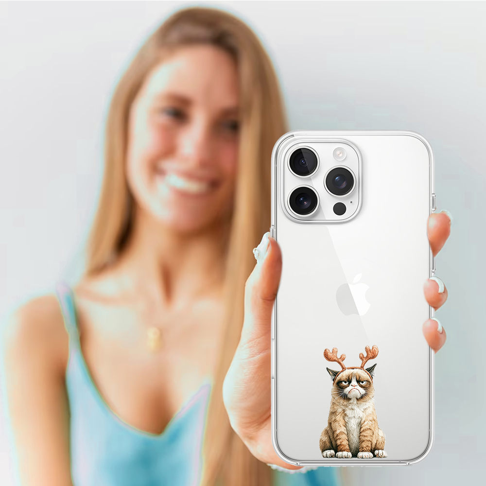 Etui do iPhone 14 Pro, Przytulne święta, Kot który nie chciał być reniferem, przeźroczyste4