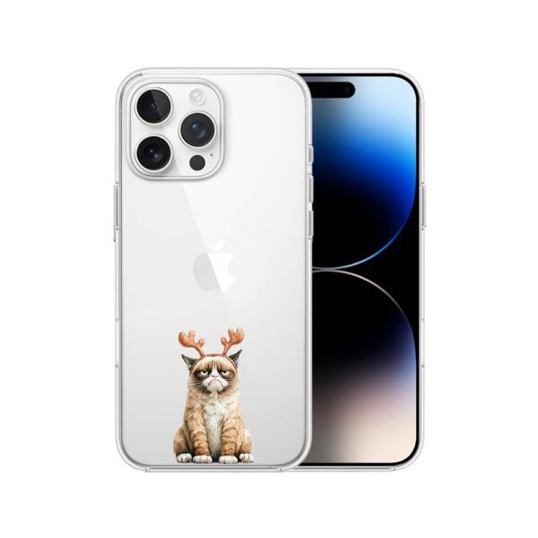 Etui do iPhone 14 Pro Max, Przytulne święta, Kot który nie chciał być reniferem, przeźroczyste