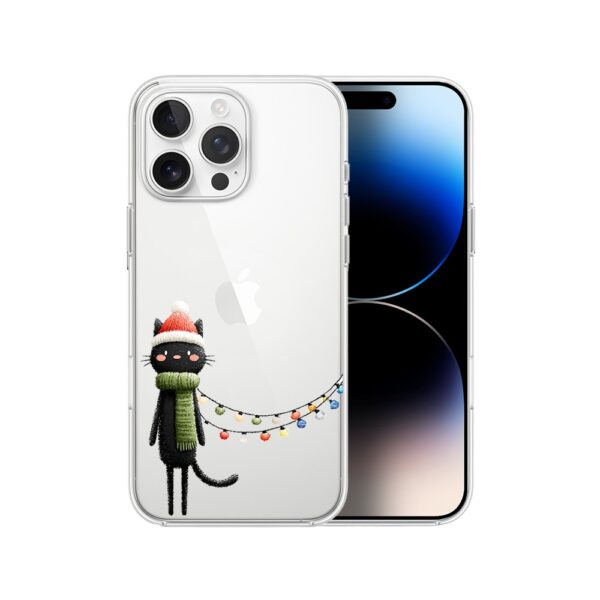 Etui do iPhone 14 Pro Max, Przytulne święta, Kot przebrany za elfa, przeźroczyste